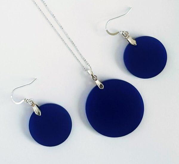 Blue and silver circle earrings and necklace set