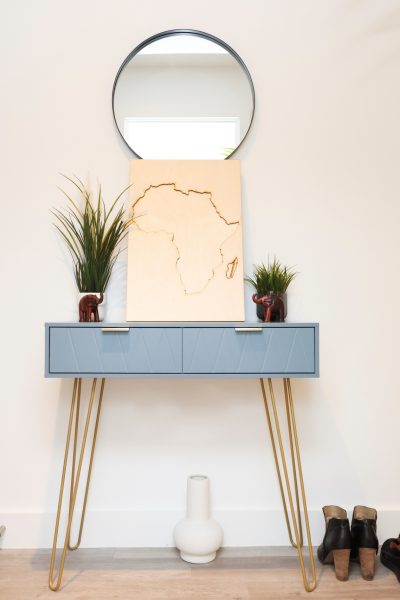 Framed Africa outline in hallway